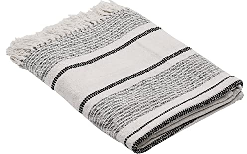 EGLO LIVING Decke Longlac, Kuscheldecke im Nature Design, Wolldecke für Couch, Sofadecke aus Baumwolle in Creme und Grau, 130x170 cm