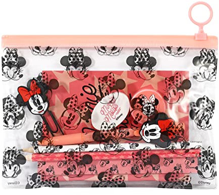 Minnie Mouse 9pcs Transparent Filled Pencil Case Stationery Set Waterproof Boys Girls Kids Children School Travel Exam