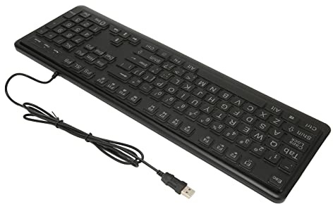 Grand Clavier à Touches, Clavier Basse Vision, Grandes Lettres Blanches en Gras, Clavier Filaire USB Pleine Taille Standard à 104 Touches, Plug and Play