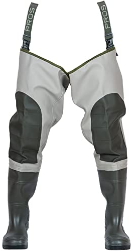 PROS Stivali impermeabili rinforzati per cosce, per caccia, pesca, con stivali Wellington, Premium oliva chiaro, UK 13 / EU 47