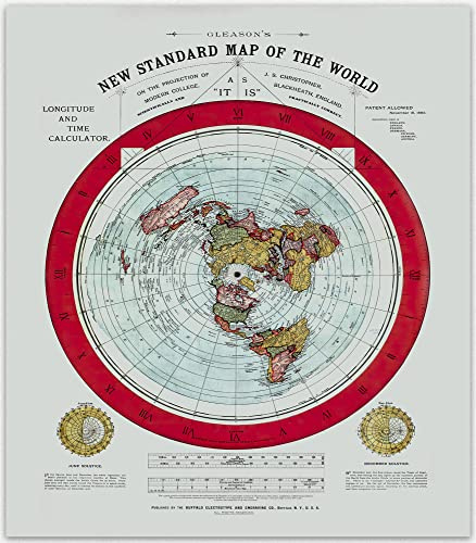 Flat Earth Map - Alexander Gleason'S Neuer Standard Weltkarte | 1892 Flache Erde Kartendruck Vintage -Poster | Antike Kunstwerke Für Wände Klassenzimmerkarte | Flat Earth Heiminnere (61cm x 91.4cm)