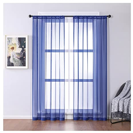 Aotiwe Vorhänge Esszimmer, Schlaufenschal Dunkelblau Einfarbig Polyester 2 Stücke 137X244cm