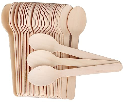 DAJAVE 300 Pcs Wooden Spoon Disposable Spoons Wooden Cutlery, 16cm Large Wood Spoons Disposable Wood Teaspoons Biodegradable Ice Cream Spoon for Fruits, Dessert, Cake and Catering