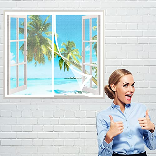 Zanzariera Magnetica Porta Finestra 80 x 60 cm, Zanzariera Magnetica Rete, Traspirante Aria Fresca Per Porte Finestre Tenda, Bianco