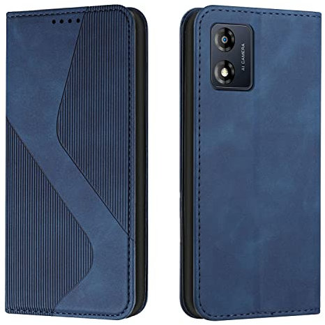 Mo-Somnus Compatible with Motorola Moto E13 4G, Shockproof Wallet Case PU Leather with Card Holder Folding Stand Magnetic Protect Flip Cover Motorola Moto E13 4G Phone Cases (Blue)