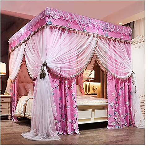 MIDUNU Prinzessinnen-Bettvorhänge, King-Size-Betthimmel, Moskitonetz, Himmelbett, rosa Himmel für Mädchenschlafzimmer (Bettvorhang + Moskitonetz + Halterung) (Größe: 2 x 2,2 m/6,6 x 7,2 F