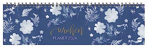 Indigo Wochenquerplaner - Kalender 2024 - Heye-Verlag - Tischkalender quer mit Schulferien - 32,5 cm x 9,3 cm