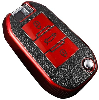 KUNIO KlappSchlüssel hülle Passt für Peugeot 5008 208 308 Passt für Citroen C3 C4 Cactu Passt für Opel Crossland X Zafira Corsa F TPU Schlüsselcover Autoschlüssel Hülle 3 Tasten Rot