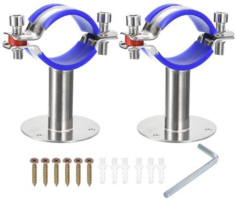 sourcing map 2Pcs Stainless Steel Pipe Supports Wall Mount Ceiling Mount Pipe Bracket Adjustable Clamp Pipe Straps with Screws Fit for Dia 45-48mm Pipe Tube