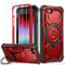 Lanhiem For iPhone SE Case 2020/2022, for iPhone 8/7 Case with 2 Pieces Tempered Glass, 360° Ring Stand Protective Case, Military Shockproof Mobile Phone Case for iPhone SE 2020/SE 2022/8/7 Case, Red