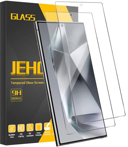 JEHOO [2 Pièces] Verre Trempé pour Samsung Galaxy S24 Ultra, Compatible avec Lecteur d’Empreinte [Sans Bulles] [Dureté 9H] [Antichoc Anti Rayure Vitre] Film de Protection Écran