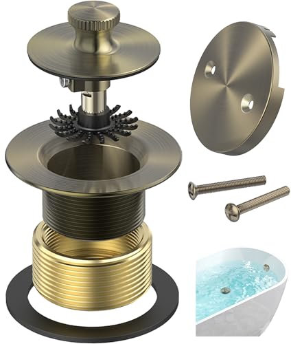 Sogmeter Drain de baignoire en laiton antique, attrape-cheveux et plaque frontale à 2 trous, 11,5/16 UNC, levage et rotation de rechange pour bonde de baignoire, bouchon de vidange de baignoire
