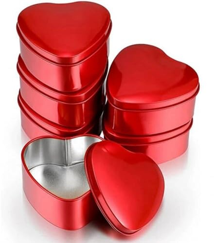 6pcs Heart Shaped Metal Tins Box with Lids Candy Boxes Heart Empty Tin Biscuits Candies Jar for Valentines Day Birthday