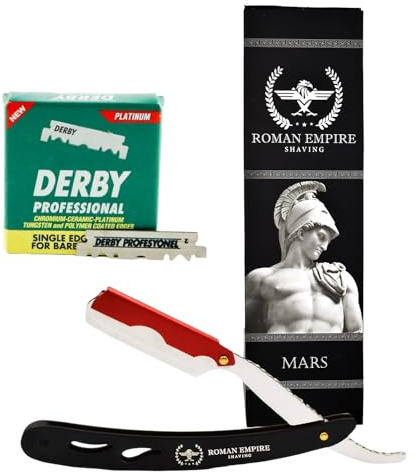 Roman Empire Shaving Mars Rasierer für Herren, professionell, für Bart, Schnurrbart und Konturen, mit 100 Derby-Klingen