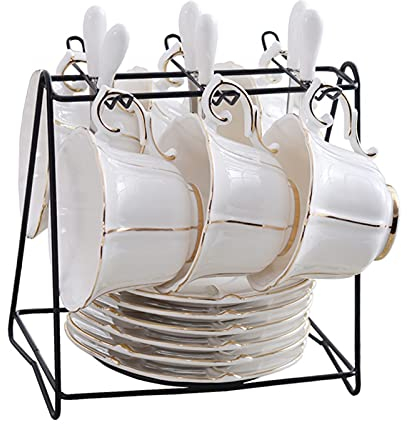 generic Tazas de Café con Forma de Flor, Tazas de Té de Cerámica de Seis Piezas Y Juegos de Tazas de Café/Tazas de Té Blancas con Soporte de Taza