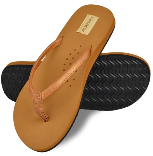 Harssidanzar Tongs pour femmes Confortables tongs d'été décontractées pour la plage avec soutien de la voûte plantaire SL263EU,Chameau,Taille 38