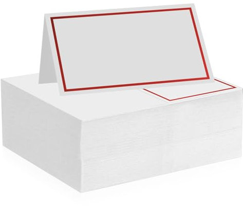106 PiezasTarjetas de Lugar, Tarjetas de Mesa Blanco, Tarjetas Blancas para Bodas, Tarjeta de Asiento de Nombre con Borde de Lámina de Rojo para Bodas, Banquetes, Fiestas