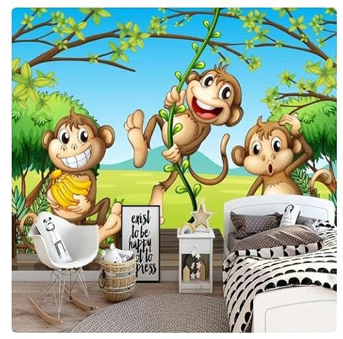 hgjdjhnf Custom Mural Wallpaper Creative 3D Cartoon Monkey Paradise Children Room Background Wall Painting -300Cm×210Cm