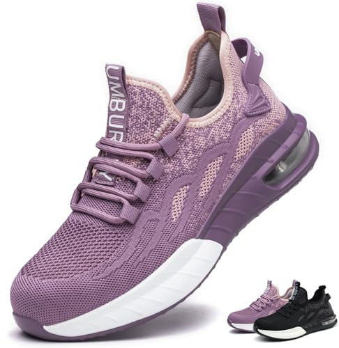 Scarpe Antinfortunistiche Donna Leggere e Comode Scarpe da Lavoro Uomo Antiscivolo con Punta in Acciaio Scarpe Sicurezza Traspiranti, Viola, 42EU