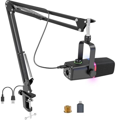 zealsound USB/XLR Microphone,Broadcast-Quality Dynamic Studio Vocal Mic for iPhone PC Phone, with RGB light/Mute/adapter for iPhone,for Singing,Recording,Gaming,Podcast,Voice-Over, Streaming,YouTuber
