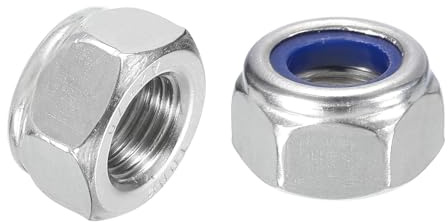 sourcing map 5Pcs M12x1.25mm Nylon Insert Hex Lock Nuts, 304 Stainless Steel Self-Locking Nylon Insert Stop Nut for Industrial Construction Fasteners, Silver&Blue