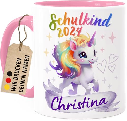 Tassenliebling® Schulkind Tasse personalisiert Mädchen - Rosa - Geschenk zur Einschulung - Einhorn Tasse - Schultüte Füllung - Schulanfang Geschenke - Grundschule Vorschule