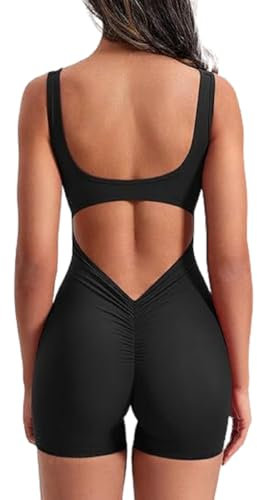 Havejoy Tuta Corta Donna Schiena Scoperta Canotta Body Scollo Quadrato Monopezzo Senza Maniche Estivo Jumpsuit Short Palestra Salopette Elegante Curvy Tutina Intera Sportiva Tute da Ginnastica Yoga