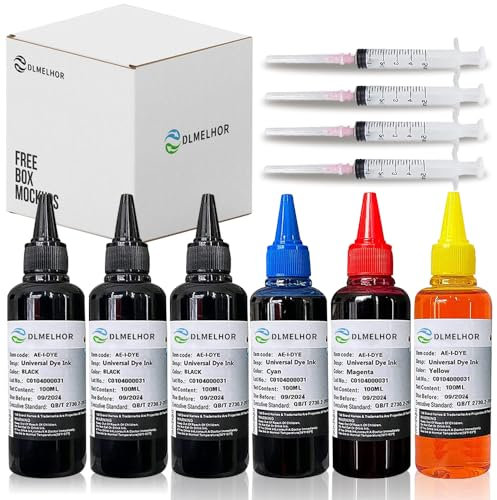 Universal Dye Refill Tinte Kits Anzug für EPN Canon HP Brother Lexmark Samsung Dell Kodak Tintenstrahldrucker Kompatibele Patronen Nachfüllbare Patrone CISS CIS System,6 Farbset,600ml(3BK,C,M,Y)