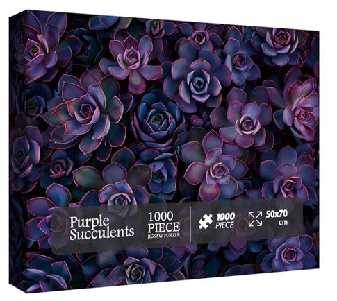 Succulent Puzzle for Adults 1000 Pieces Nature, Hard Plant Jigsaw Puzzle, Challenging Purple Houseplant Puzzle