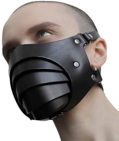 FakeFace Maschera in pelle PU uomo gotico mezzo viso cosplay sexy nero accessori deguistemnt per cosplay Halloween carnevale ballo di fine anno