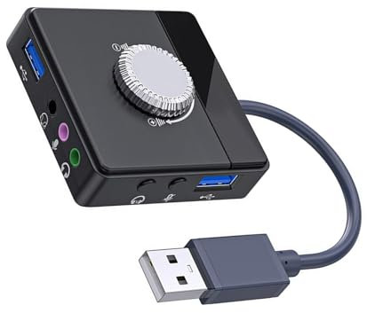 Csnbfiop Tarjeta de sonido externa USB 3 x USB 2.0 tipo C 3 5 mm conectores para PC portátil y tablet 7.1 con cancelación de ruido envolvente