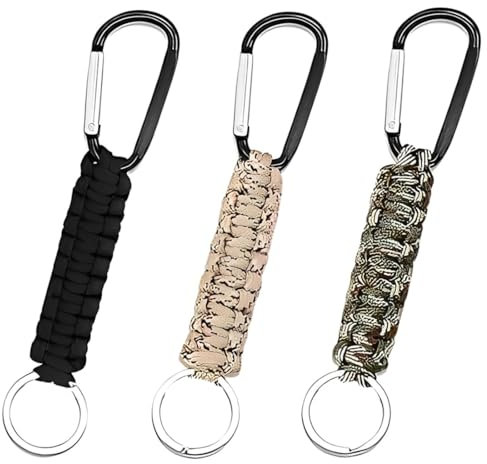 LKJAUOZ 3 Stück Paracord Schlüsselanhänger Karabiner Personalisiert Karabinerhaken D Ring Schlüsselband Schlüsselring für Motorrad Auto Camping Wandern Männer Frau Kinder,schlüsselanhänger