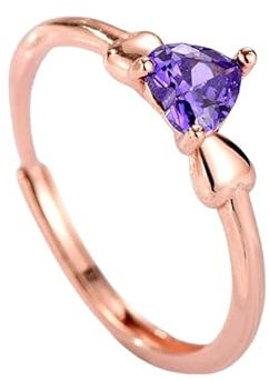 DyLyz Anello da donna in argento sterling 925 delicato e scintillante con cuore viola e zirconi anelli vintage con pietra portafortuna anelli regolabili anello da dito con pietra preziosa tagli