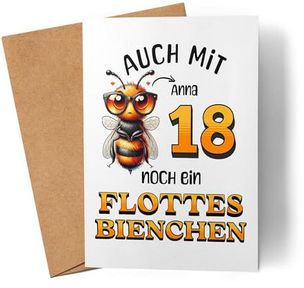 Kiddle-Design Personalisierte Geburtstagskarte 18. Geburtstag - Flottes Bienchen ist 18-18ter Geburtstag Lustige Karte Frau Frauen - Faltkarte inkl. Umschlag