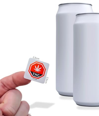 1000 (1k) Edibles Aufkleber THC Sticker mit Hanfblatt Warnhinweis für Baggies, Konserven, Getränke und Geschenkdosen, kleines Format 2,5 * 2,5cm, Weed Geschenk (100 Stück Canada)