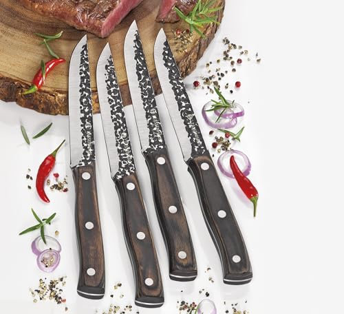 Zassenhaus Steakmesser HUNTER 4er-Set, Handgefertigt, Hochwertiger Spezial-Klingenstahl & Pakkaholzgriffe, 25 cm Länge, Perfekt für Ihren Steakgenuss, in Holzbox geliefert