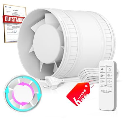 BUMSOU Ventilateur de Conduit Bidirectionnel, 6 Vitesses, Télécommande – Ventilateur Silencieux Puissant avec Protection Contre la Surchauffe, VMC Salle de Bain WC Serre Tente, Extracteur d'Air 100mm
