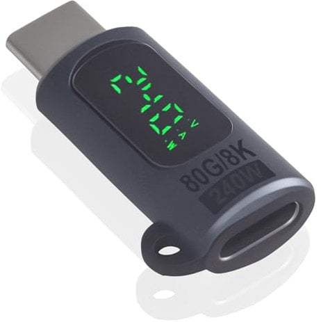 Poyiccot Adattatore di estensione USB C da 80 Gbps con display digitale, adattatore di estensione USB C da 240 W, connettore Thunderbolt 5 8K a 60 Hz, compatibile con cuffie, controller di gioco
