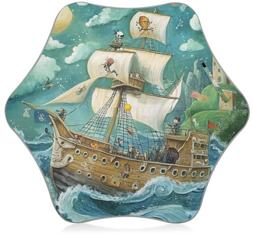 siphylline Parapluie bateau pirate pour enfants coupe-vent avec bande réfléchissante de sécurité avec poignée à crochet facile à prendre en main pour tout-petits