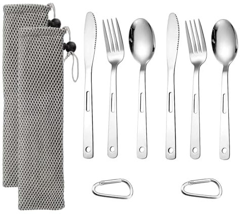LCUHAVA Cubiertos para Llevar al Trabajo, 6 PCS Cubiertos Camping, Juego de Cubiertos Acero Inoxidable, Cuberteria Acero Inoxidable, para Ilevar al Trabajo para Fiesta Viajes Picnic