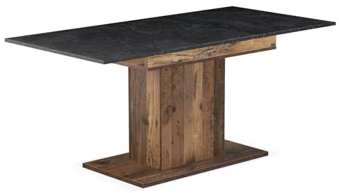 B&D home Esstisch Bosco | ausziehbar 120-160x80 cm 4-6 Personen Küchentisch Holztisch mit Säule für Esszimmer, Küche | skandinavisch modern Design | Marmor-Texas, 11201-BE-MSCH