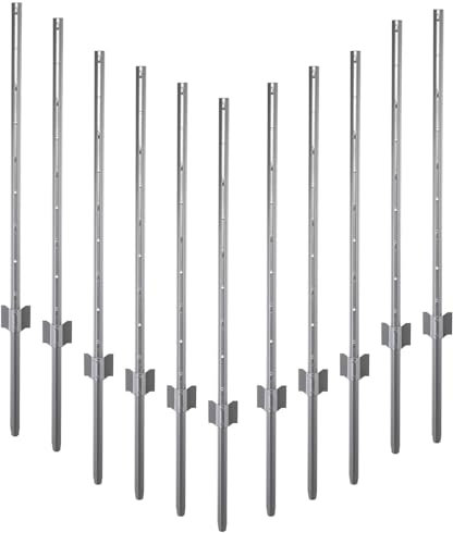 Garmix Metall Pfosten Zaunpfosten Zaunpfahl für Gartenzaun 105cm Silber 11 Stück