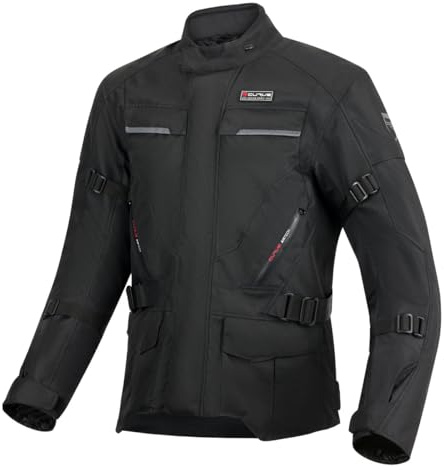 CURVE Boron vattentät motorcykeljacka, svart, vattentät, EVA-rygg, axel- och armbågsskydd nivå 2, vuxna, män, kvinnor, alla årstider, klass A, CE, svart, S