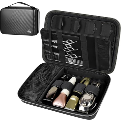Boobowl Hard Travel Case for Hair Clippers, Hair Cutting Barber Supplies Organizer Bag, Trimmer Storage Holder for Ufree/for Wahl Men Razor Guard Grooming Kits -Box Only (Black+Silver Zipper)