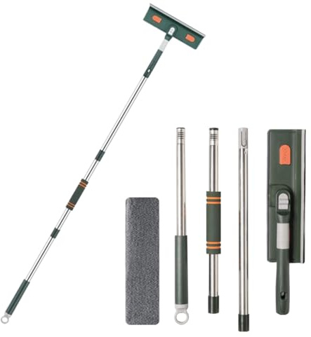 Teleskop-Fensterreinigungsset, 96-120 cm ausziehbarer Griff, 180 ° drehbarer Kopf, Mikrofaser-Schrubber und Abzieher Grad Drehkopf für Zuhause, Fenster, Glas, Autos, Fensterabzieher Reinigungsgeräte