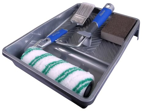 Mäster Interior Paint Roller and Brush Set - Superior Series - Complete Set with 180mm Medtex Roller, 50mm Angle Brush, Sanding Block, Hanger and Paint Tray - Painting Walls and Wood