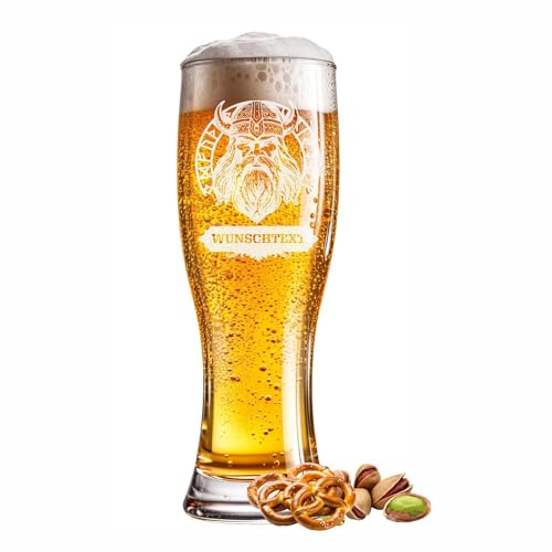 Weizenglas graviert Viking 0,5l mit Wunschgravur Name Jahr oder Spruch - Individuelles Bierglas für besondere Anlässe wie Geburtstag, Jubiläum, Vatertag oder Feier - Gravur frei wählbar