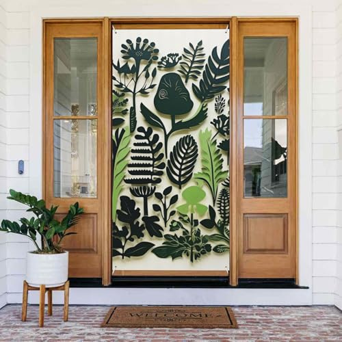 Welcome Spring Door Cover Large Hanging Banner Plant Jungle Wall Sticker Welcome Veranda Sign French Privacy Door Window Curtains Photography Background Seasonal Outdoor Decoration