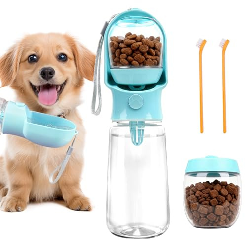 AYUMAL Dog Water Bottle with Food Container, Portable Dog Water Bottle | Multifunctional Pet Travel Water Dispenser Water Bottle, Leak Proof Design, One Hand Operation, With 2 Dog Toothbrush