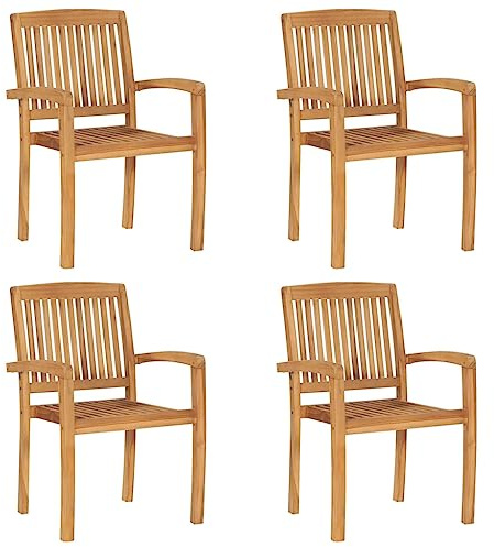 RCODSSK Rustikale stapelbare Gartenstühle aus Massivholz Teak, Esszimmerstühle stapelbar als 4er Set